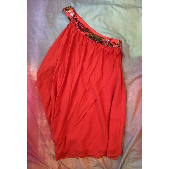 Vintage Y2K One Shoulder Draped Silk Grecian Dress Sequins Mini Sz 2 Bubble - Picture 4 of 7